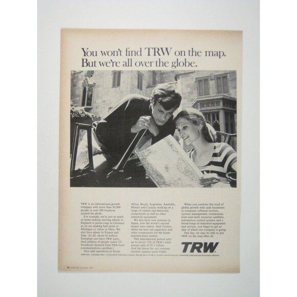 TRW International Growth Company Map on Globe ADVERT 1960s Vintage Print Ad - Picture 1 of 2